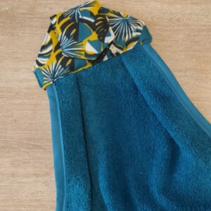 Essuie mains - Feuillages jaune bleu / Bleu paon